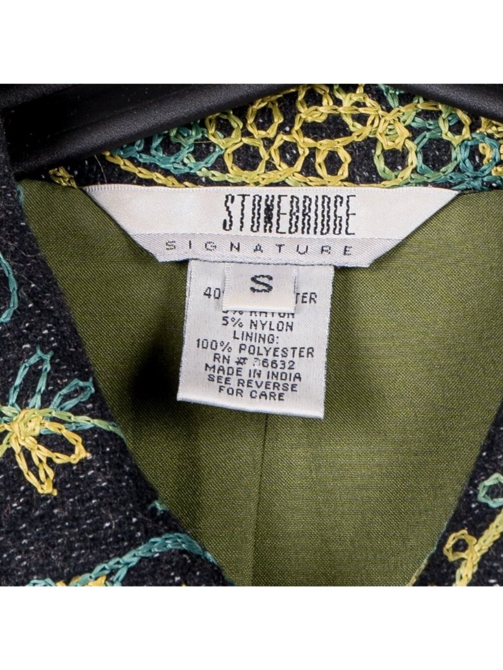 Art to Wear Boho Embroidered Jacket S Wool Blue Green Yellow Paisley Swirl Leaf - Picture 5 of 7